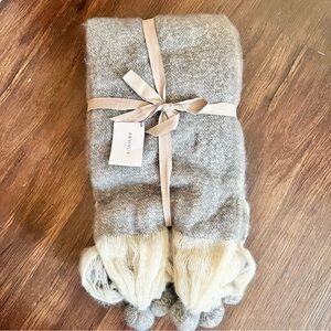 Arhaus Gray and Cream Wool Throw Blanket